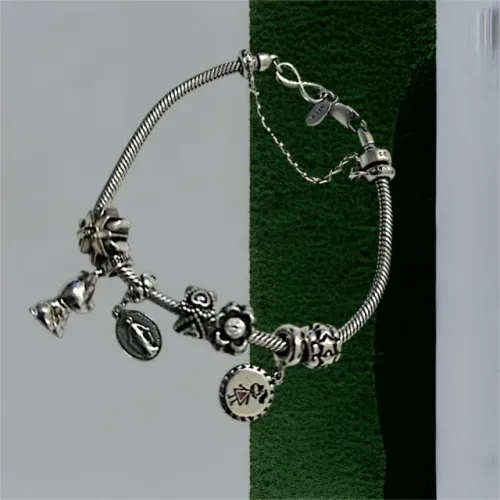Pulseira estilo europeu prata 925 com berloques 08 berloques