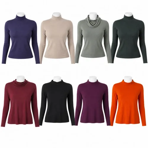 Lote 8 blusas gola rolê e manga comprida
