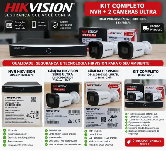 KIT HIKVISION - NVR + 3 CÂMERAS IP 2MP