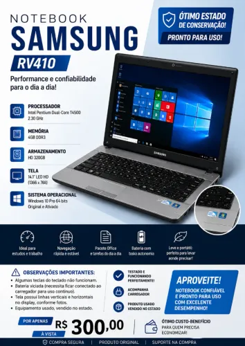 Notebook Samsung RV410 - Funcionando | Acompanha Office 2013