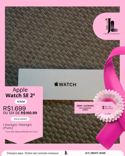 APPLE WATCH SE 2ª, 40MM, LACRADO, EXCLUSIVO!