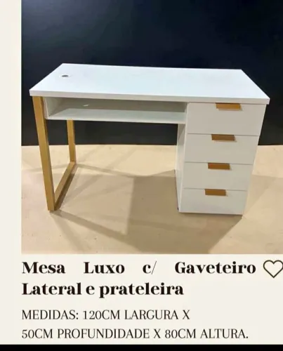 Mesa luxo c/gaveteiro lateral e prateleiras