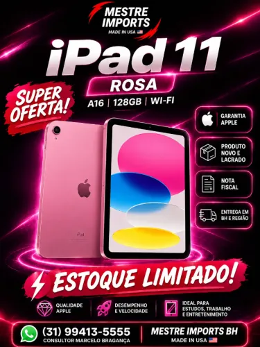 iPad 11 128GB Rosa A16 Novo Lacrado Nota Fiscal Garantia Apple