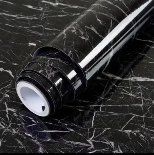 Papel de parede adesivo lavável mármore preto 5m