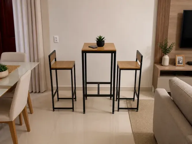Jogo Bistrô Premium - Mesa e 02 Banquetas Estilo Industrial