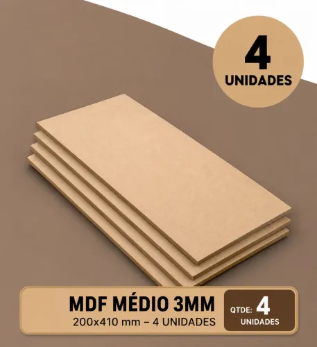 Kit com 4 Chapas MDF Cru 3mm | 200 x 410mm