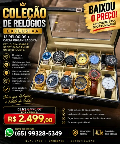 Coleção com 12 relógios + caixa organizadora