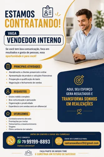 Vaga de vendedor interno 