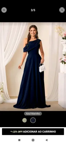 Vestido de Festa com Detalhe Franzido no Decote Assimétrico e Cor Azul Marinho