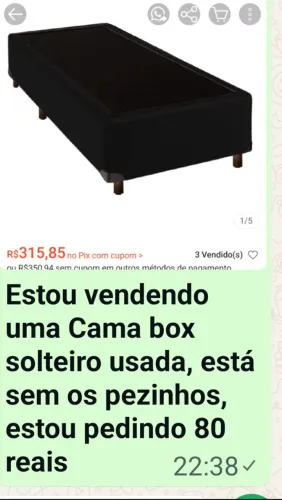 Cama box preta sem pezinhos por 80 reais
