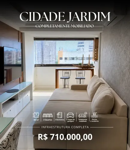 Apartamento Mobiliado de Alto Padrão no Cidade Jardim | 80 m², 3 Quartos e 2 Vagas