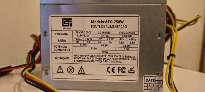 Fonte de Alimentação ATX 250W L2F Informática (Funcionando)