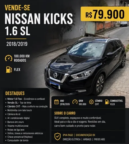 Nissan Kicks SL 1.6 16V Flexstar 5P Aut. 2019
