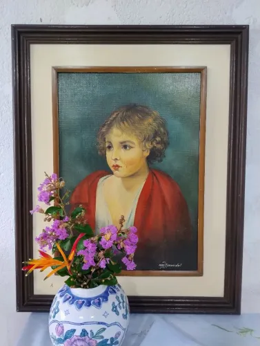 Quadro antigo óleo sobre tela menino chorando J. Mendel 