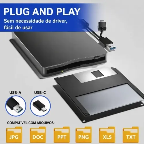 Unidade externa USB disquete de 3,5 polegadas (disco de 1,44 MB) p/ Windows (USB e USB-C)