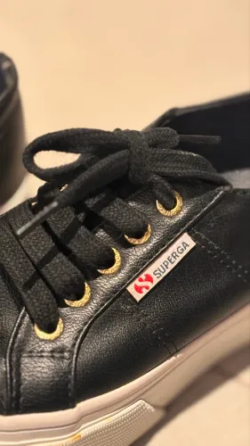 Superga Preto Couro sola Alta