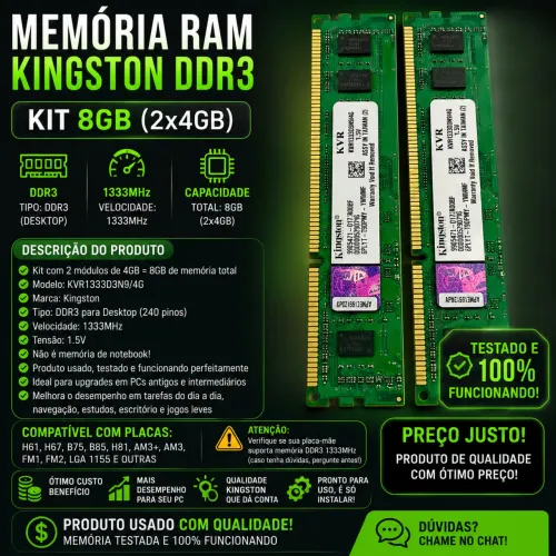 Memória ram 8 gb ddr3 kingiston