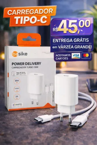 Carregador Turbo Tipo-C 30W Power Delivery Basike | Entrega Grátis em Várzea Grande