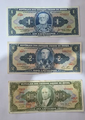 Lote Especial com 3 Cédulas Antigas da 1ª Família do Cruzeiro (República dos Estados Unido