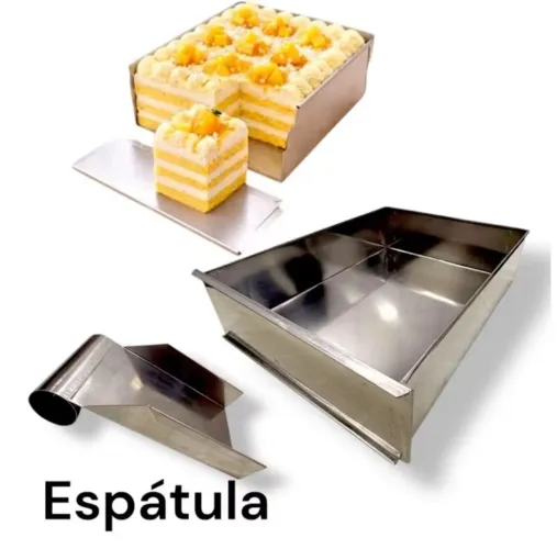 Forma de bolo 30x30x10, com frente removível, tampa e cortador