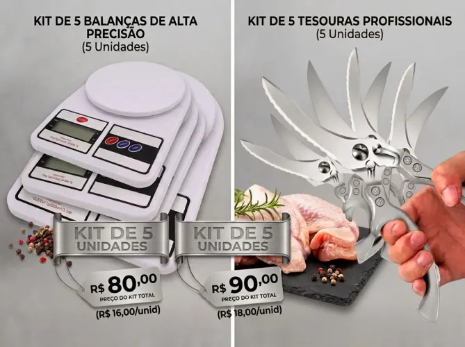 Kit 5 Balanças digitais ou 5 tesouras inox