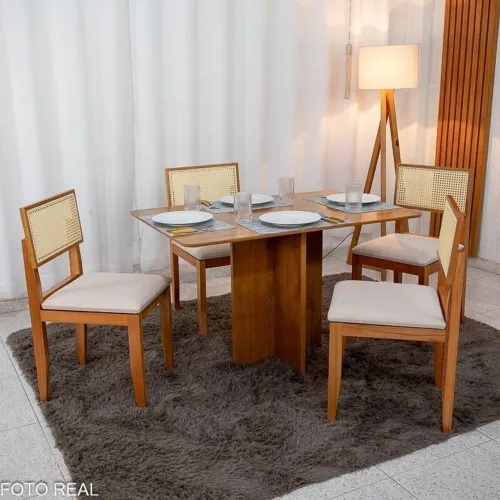 Mesa de Jantar Salina 120x80 Tampo Londres Cinamomo Cel Móveis + 4 Cadeiras Santorini