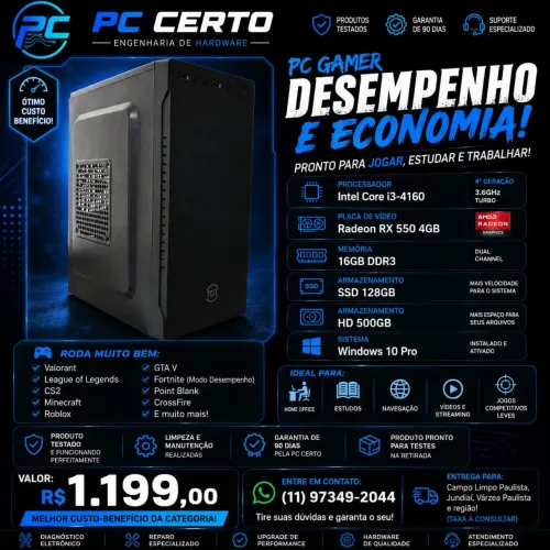 PC GAMER RX 570 4 GB | i3 4160 | 16GB DE RAM | SSD + HD