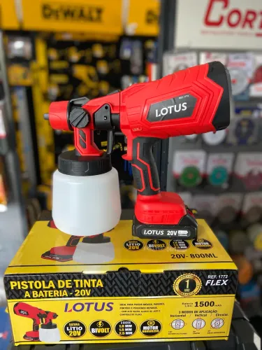 Pistola de Pintura a Bateria 20V Brushless com 1 Bateria e Carregador Bivolt Lotus 1772