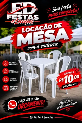 Mesas e cadeiras para seu evento (locação)