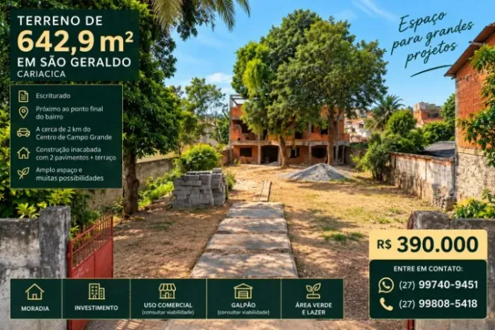 Terreno 643m² escriturado + construção | São Geraldo