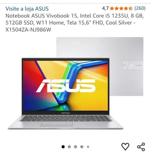 Notebook Asus vivobook 15 i5 de 12° geração