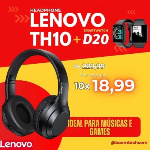 Kit Fone Bluetooth Lenovo TH10 + Smartwatch D20 | Garantia | Pronta Entrega