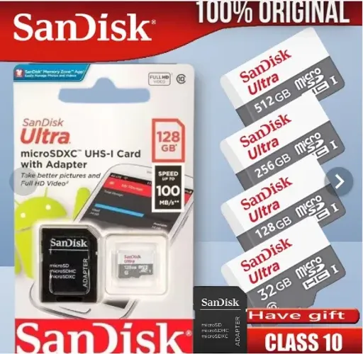 Cartão de Memoria Original Sandisk Classe 10 de 16GB até 256GB com Garantia