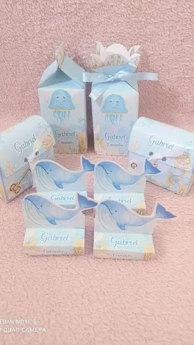 Caixinhas personalizadas de lembrancinha pra festa de bebê no fundo do mar