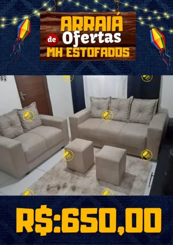Sofá 2 e 3 lugares + 2 puffs - Arraiá de Ofertas
