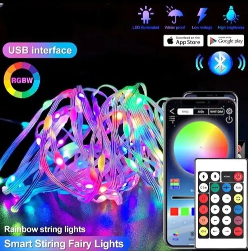 EXCLUSIVO! CORDA DE LUZES RAINBOW 15 METROS A PROVA DÁGUA COM CONTROLE REMOTO E APP BLUETO