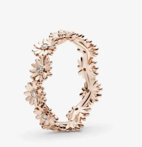 Anel pandora, revestido ouro Rose Flowers com Zircônias