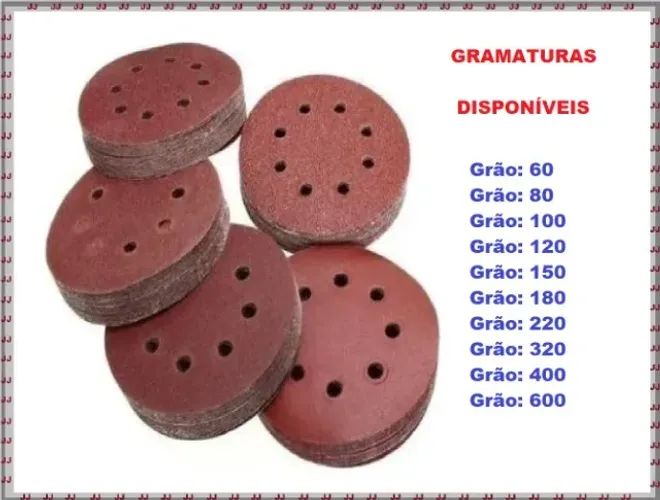 Kit com 10 lixas disco tradicionais de 5 polegadas 125 0mm com 8 Furos 