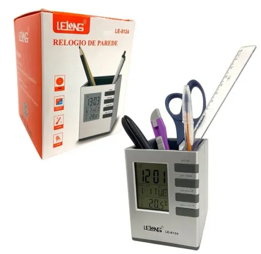 Relógio mesa Lelong LE-8124 porta caneta