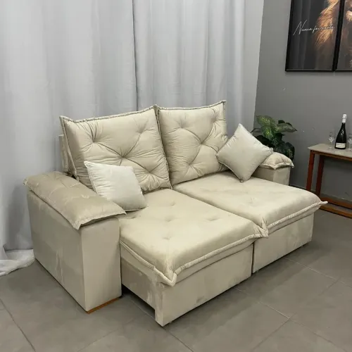 Sofá Porto Madero 4 Lugares Retrátil e Reclinável 230cm Tecido Veludo