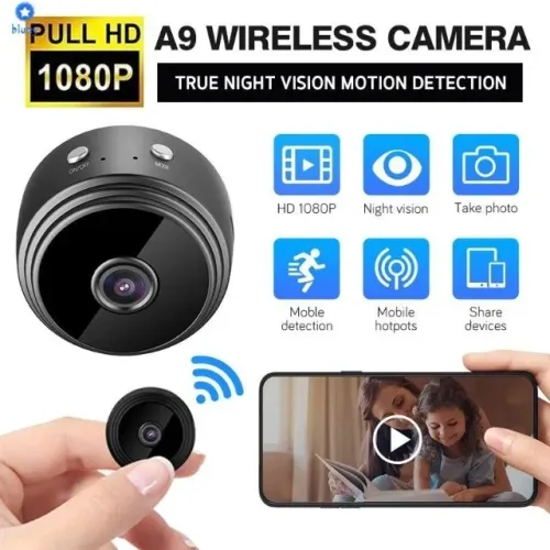 Câmera A9 Mini HD com Sensor de Presença Wi-Fi 110V e Suporte para Encaixe