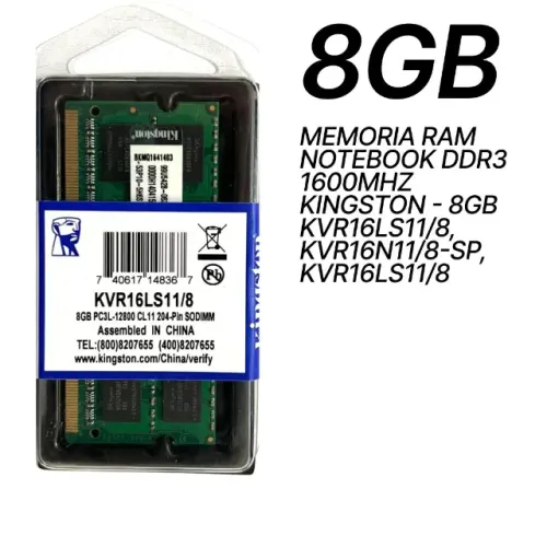 MEMORIA RAM NOTEBOOK DDR3 1600MHZ - 8GB KINGSTON (NOVA 100%)