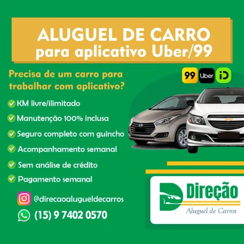 Aluguel de veículo para Uber e 99