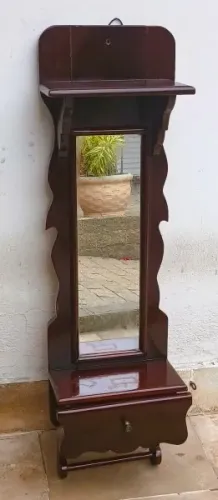  Pequeno Móvel Parede Madeira laqueada com espelho prateleira gaveta porta toalhas* 