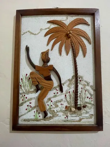 Quadro Vintage Marquetaria Em Relevo E Juta Dançarina Anos 70