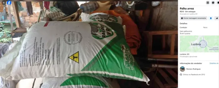Palha arroz em saco