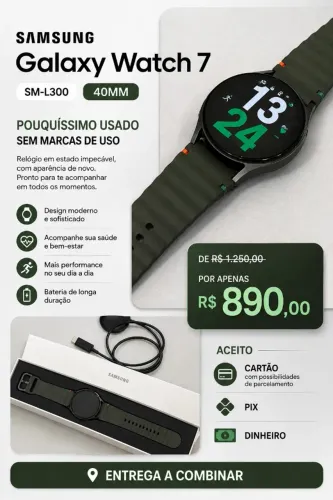 Galaxy Watch 7 40mm (SM-L300) Verde/Verde-Militar - Impecável na Caixa!