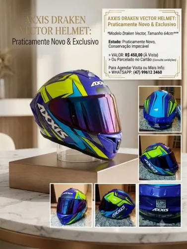 ? Capacete Axxis Draken Vector (Tamanho 64) - Praticamente Novo!