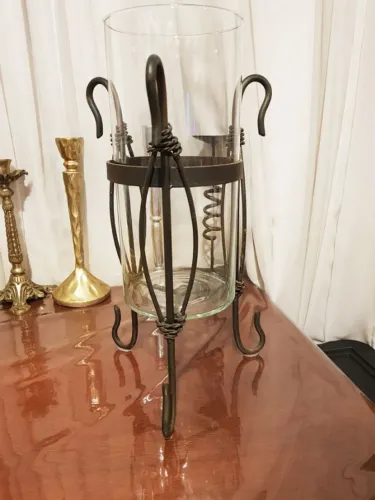 Vaso de Vidro Suporte Metal Floreira