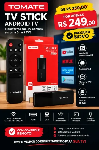 TV Stick Tomate Android TV 4K ? Novo!